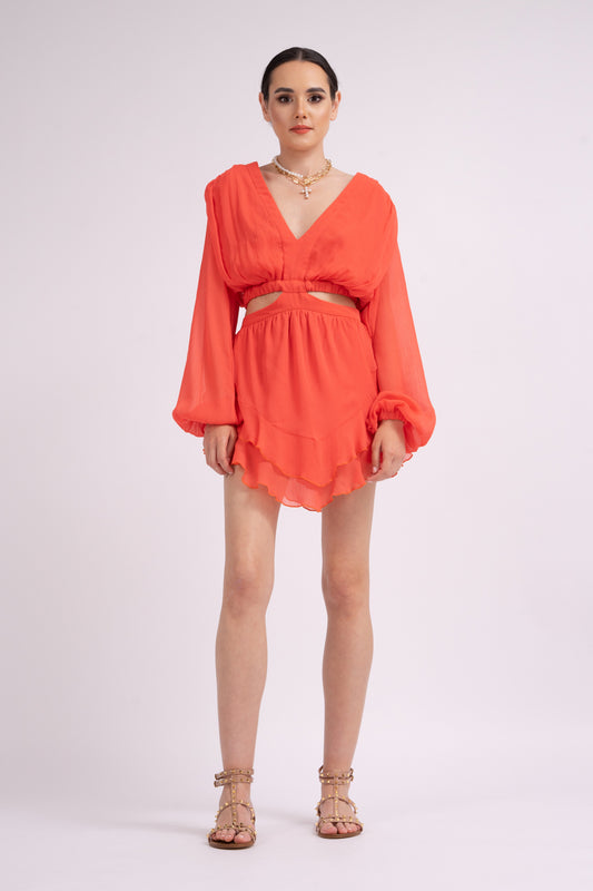 Coral red mini jumpsuit