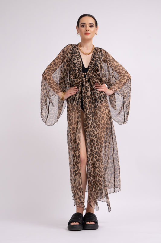 Leopard print kaftan with pleats