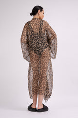 Leopard print kaftan with pleats
