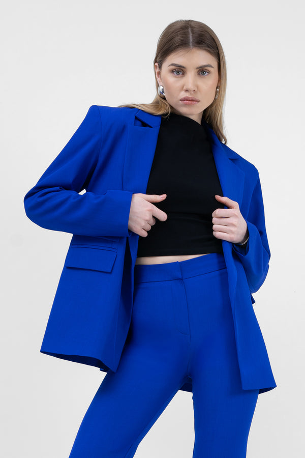 Electric Blue Suit With Regular Blazer With Double Pocket And Flared Trousers