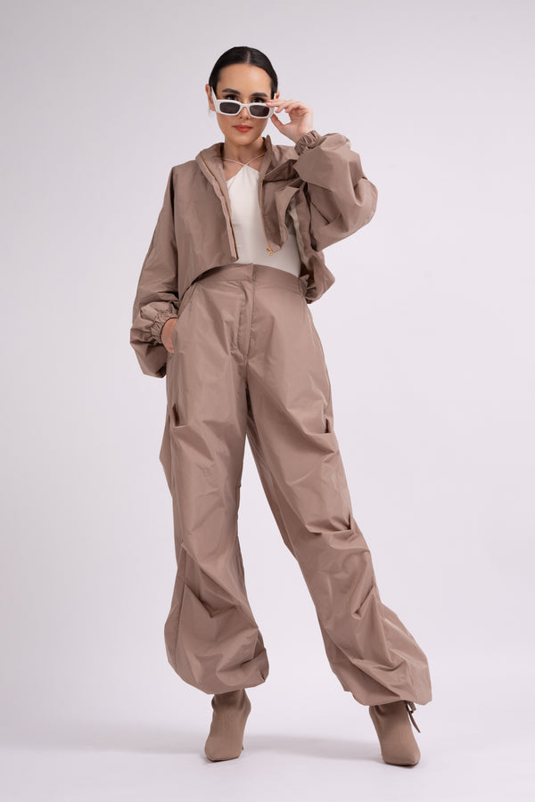 Nylon beige parachute trousers