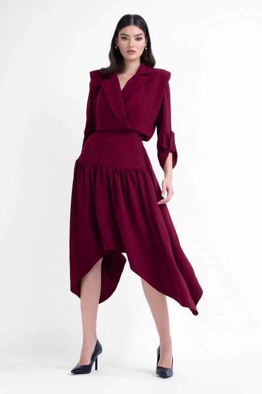 Rochie midi burgundy tip blazer