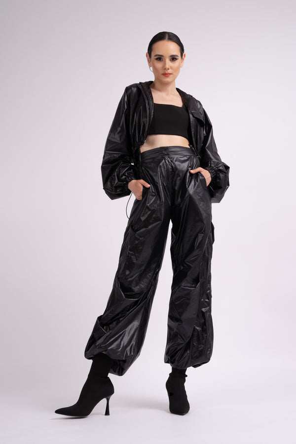 Nylon black parachute trousers