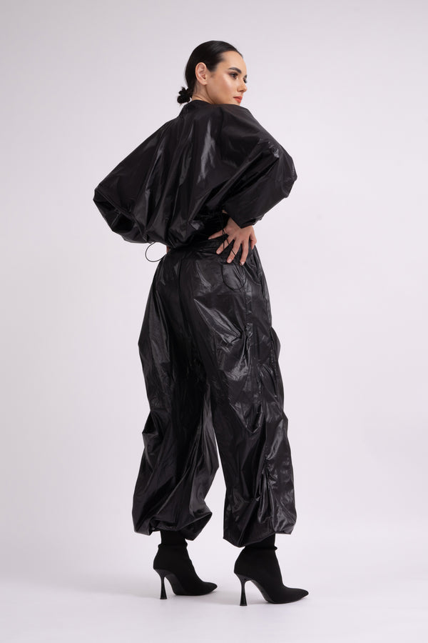 Nylon black parachute trousers