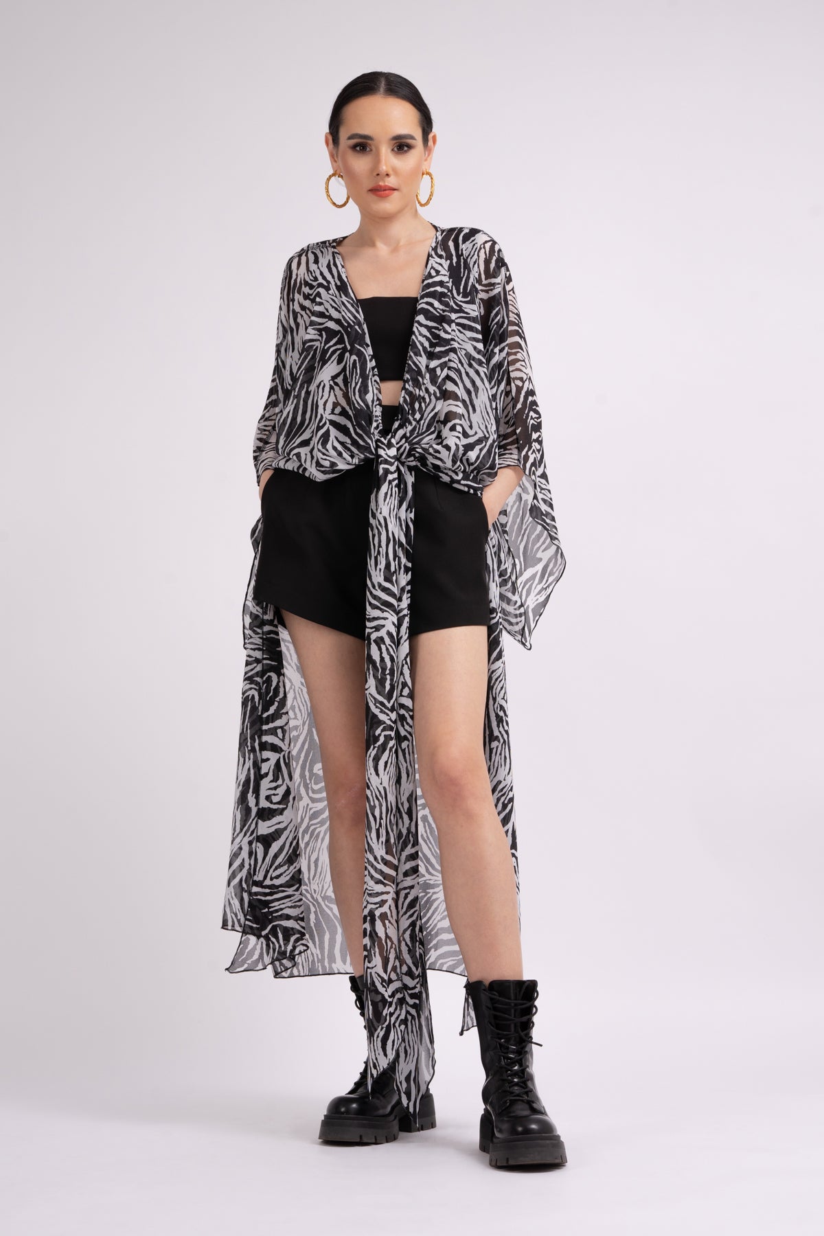 Zebra print kaftan with pleats