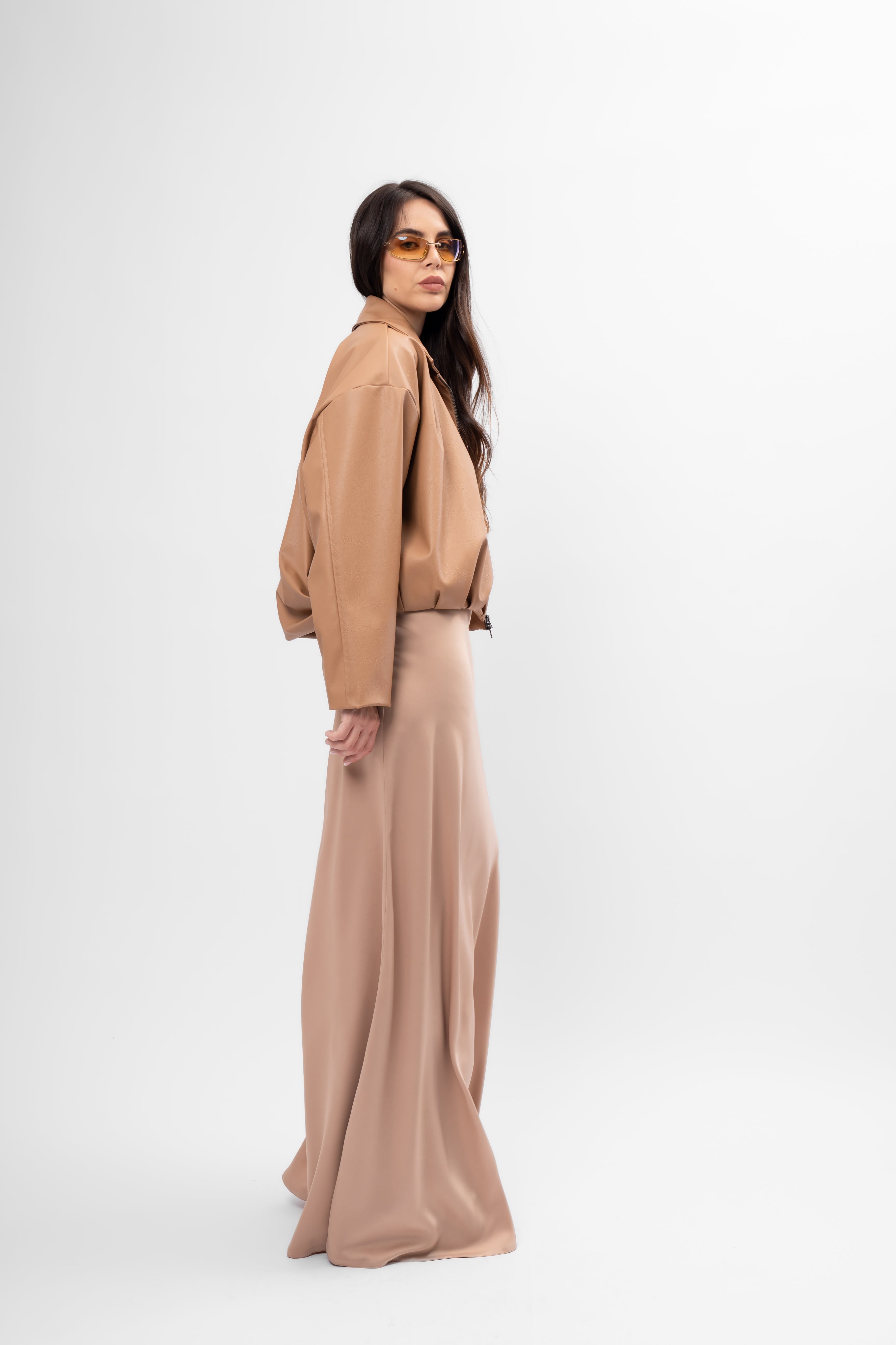 Maxi Satin Skirt in Nude