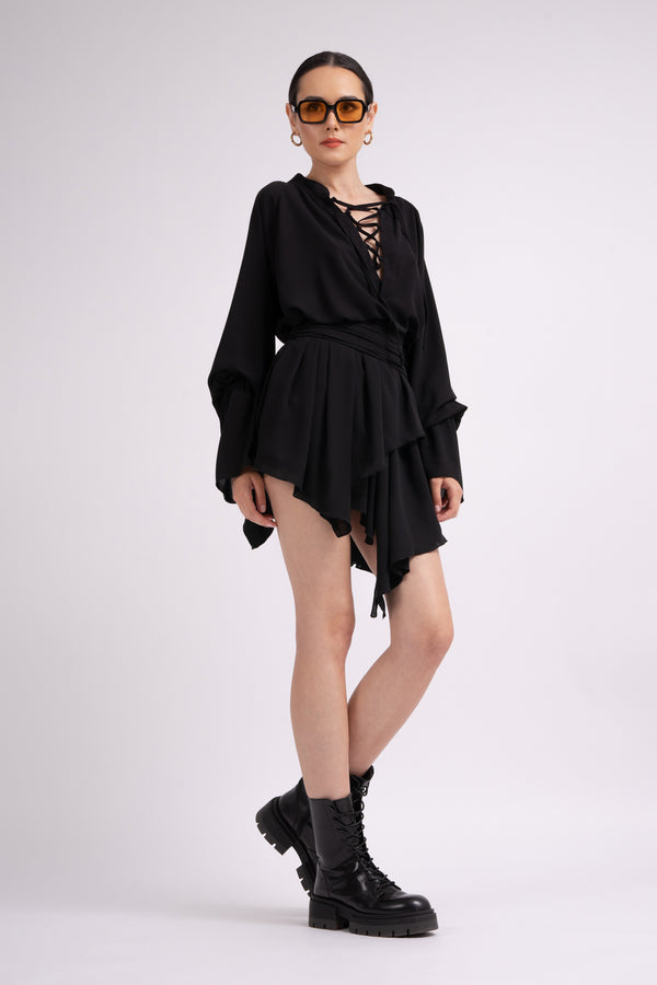 Black set with shirt and asymmetrical skirt