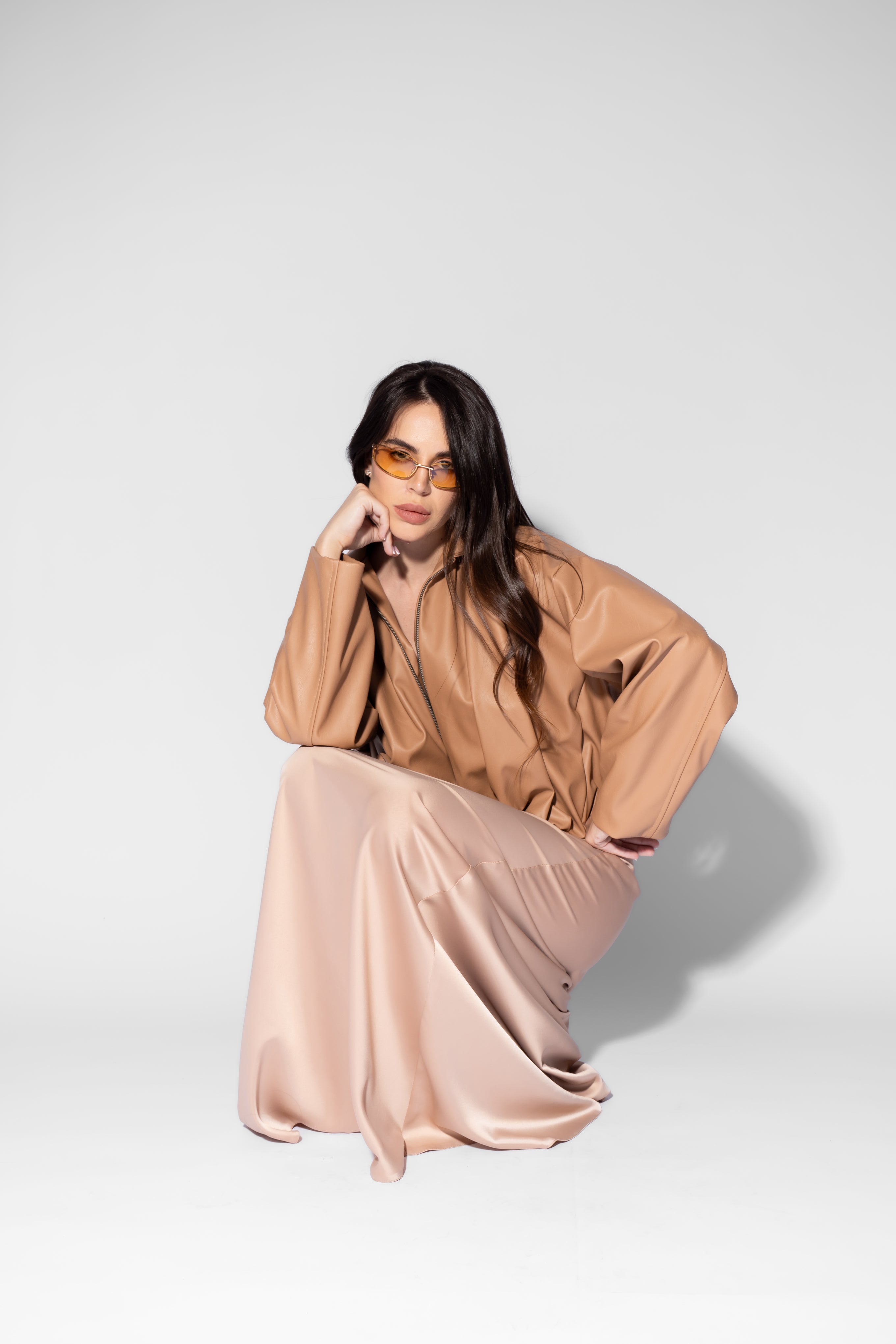 Maxi Satin Skirt in Nude