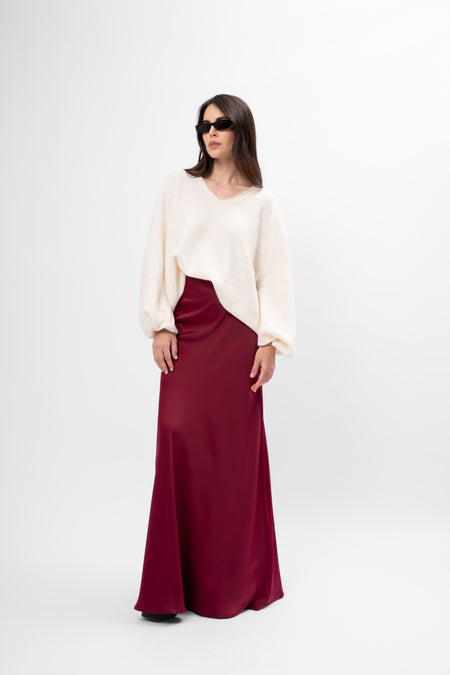 Fustă Maxi din Material Satinat burgundy