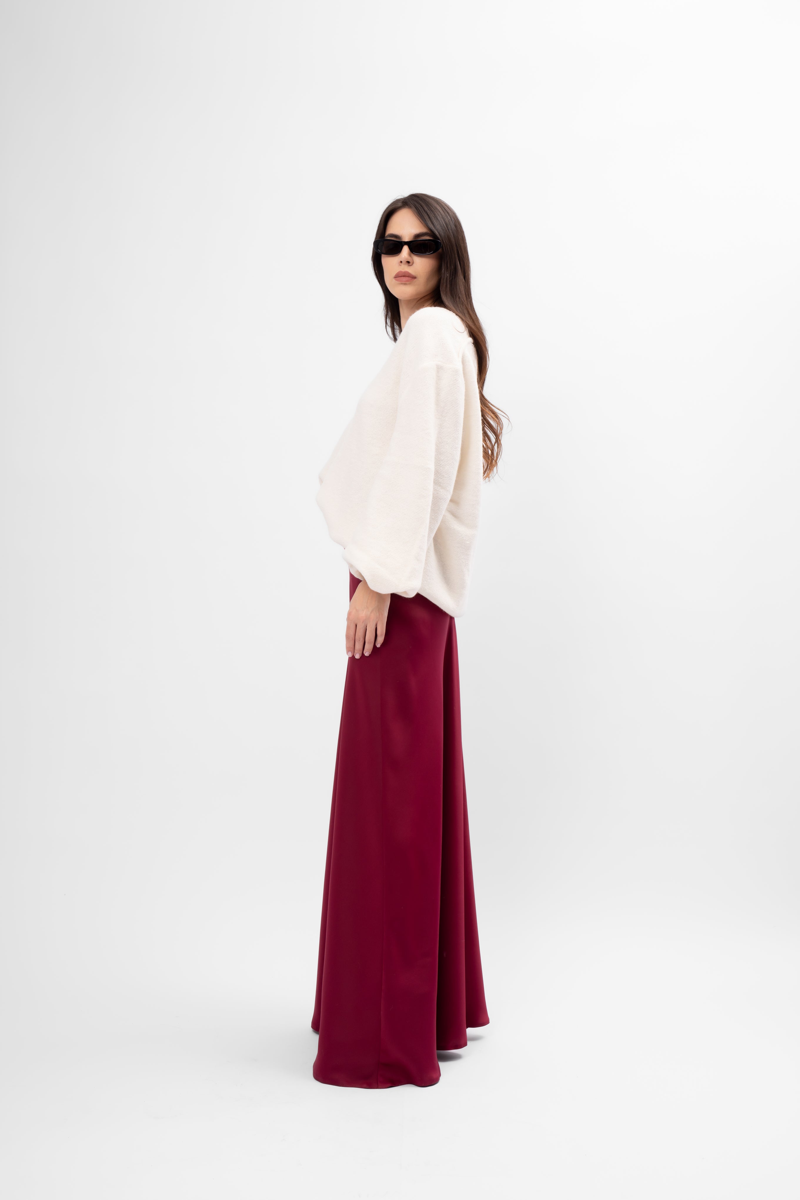 Fustă Maxi din Material Satinat burgundy