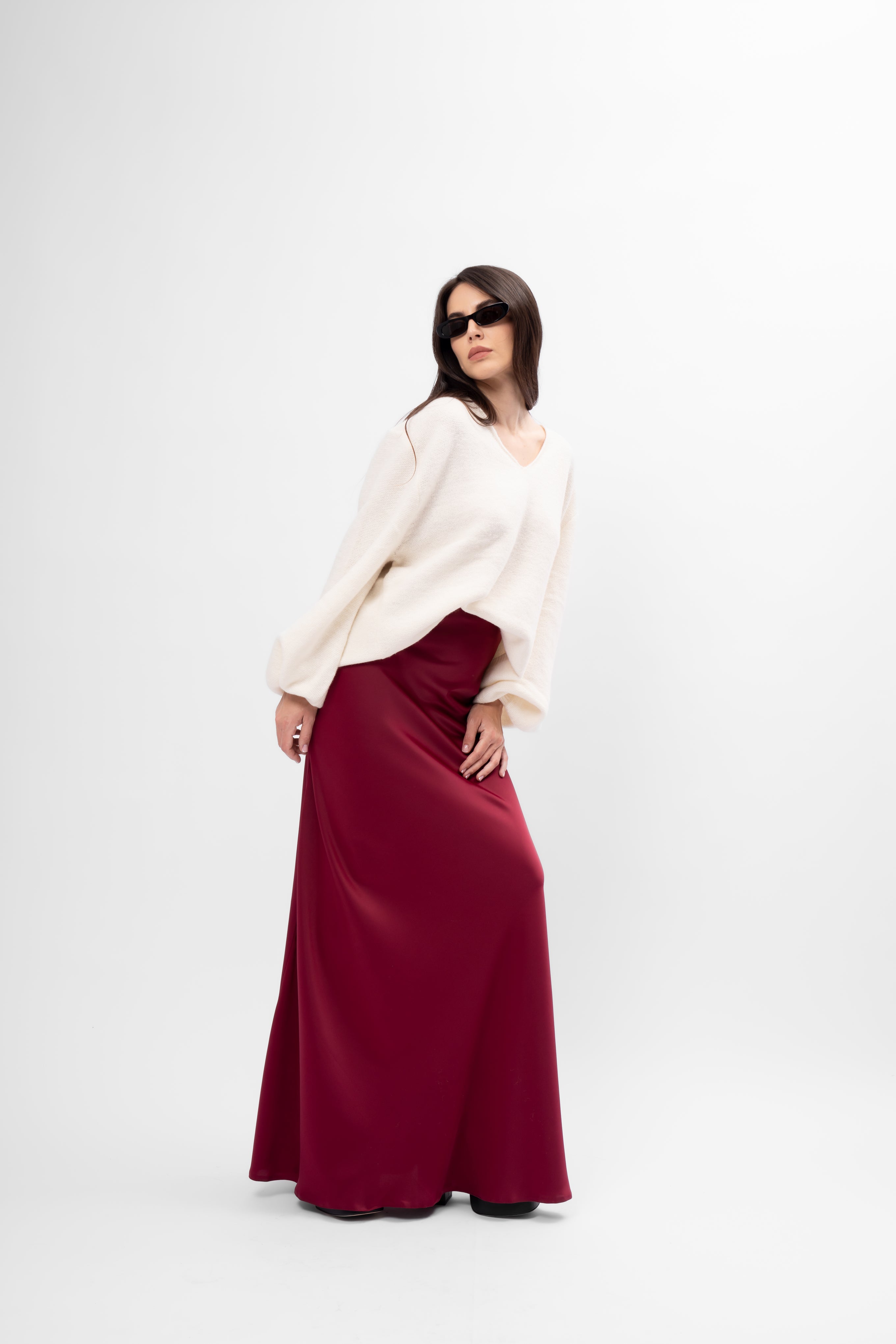 Fustă Maxi din Material Satinat burgundy