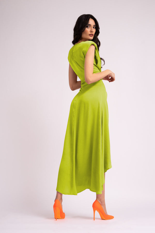Midi neon dress with oversized shoulders  and slit
