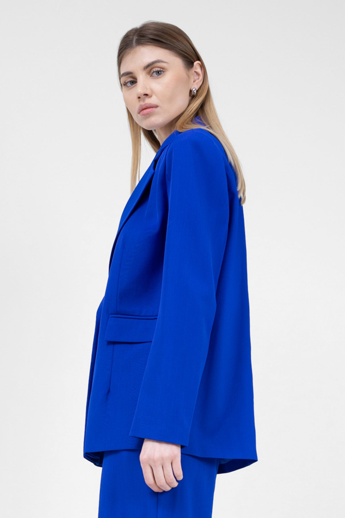 Electric Blue Regular Blazer With Double Pocket