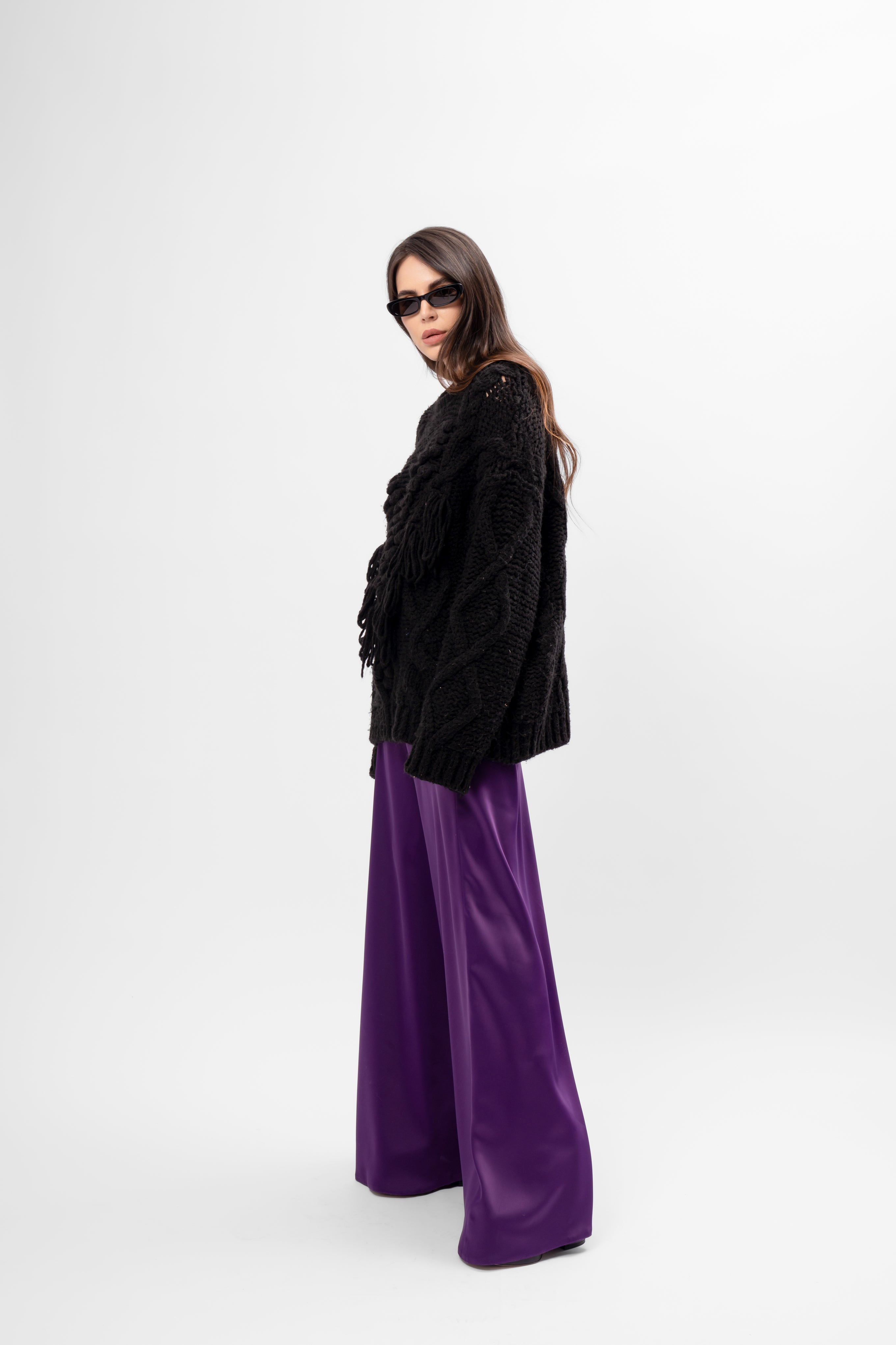 Fustă Maxi din Material Satinat Mov