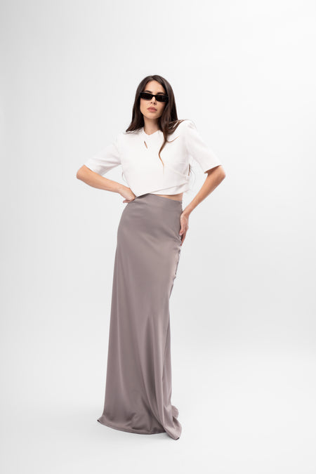 Grey Satin Maxi Skirt