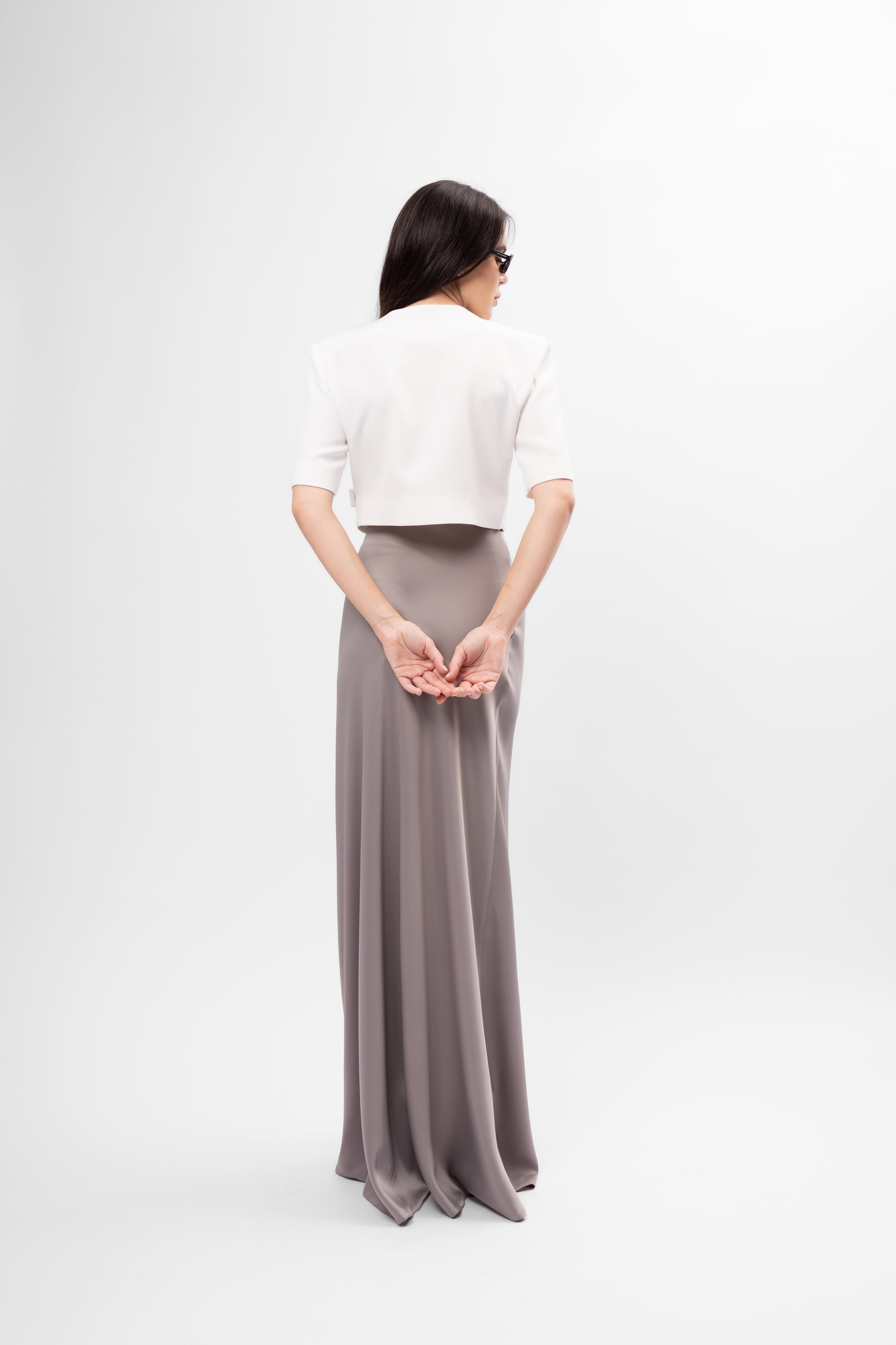 Fustă Maxi din Material Satinat gri