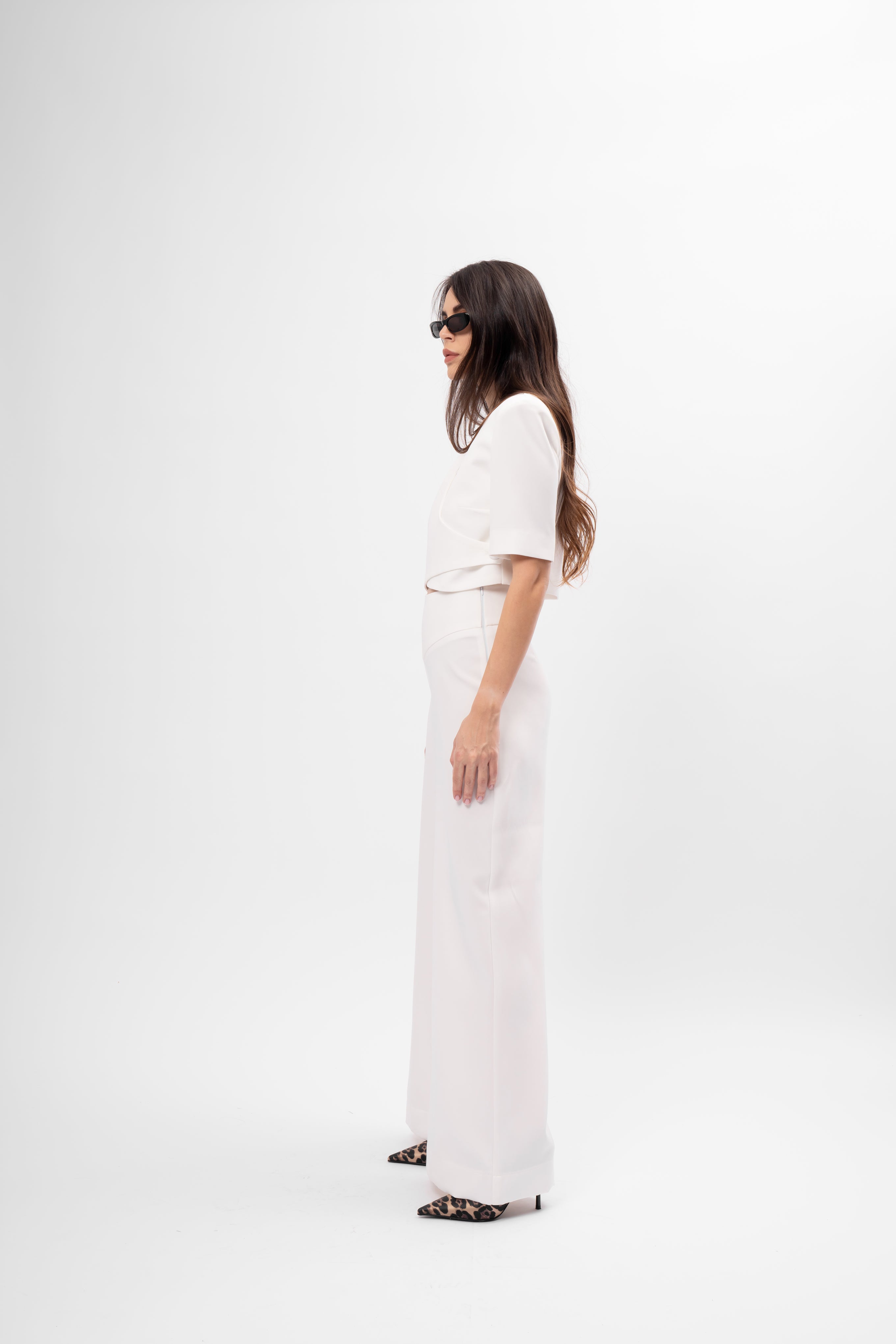 White Set with Cut-Out Top and Palazzo Pants