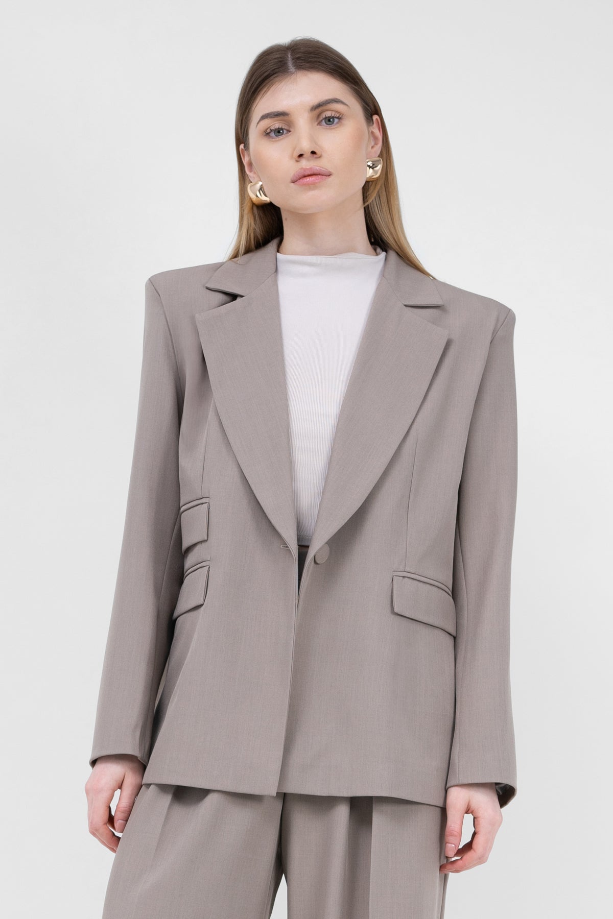 Beige Regular Blazer With Double Pocket