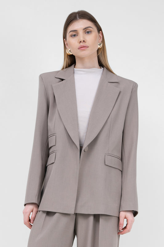 Beige Regular Blazer With Double Pocket