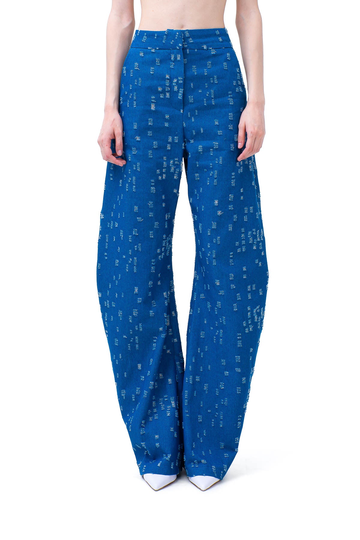 Costum din denim cu sacou oversized si pantaloni balon