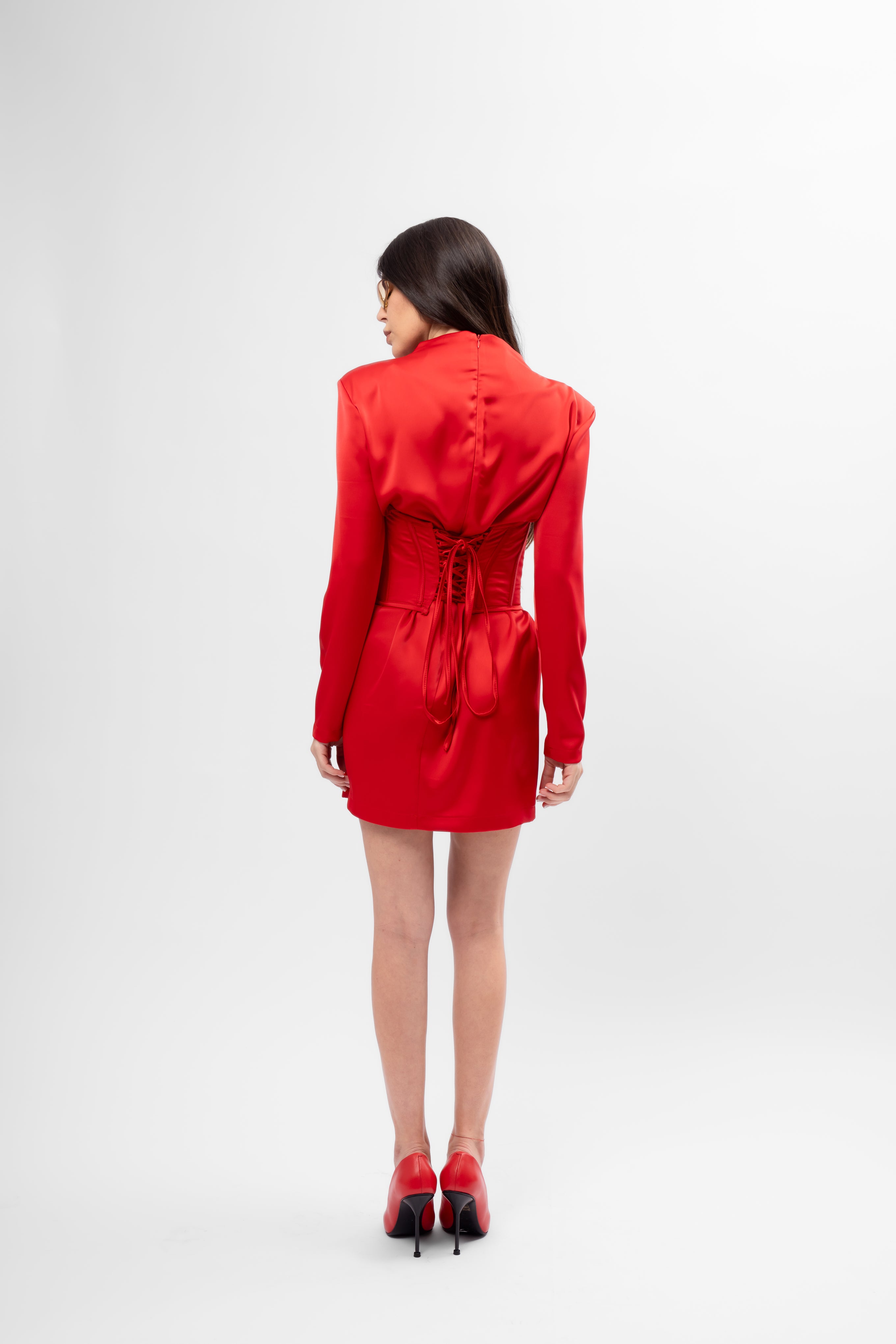 Red Satin Mini Dress with Integrated Corset