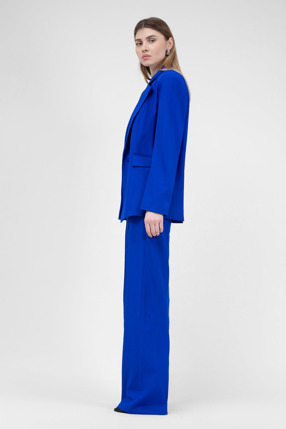 Electric Blue Suit With Regular Blazer With Double Pocket And Stripe Detail Trousers