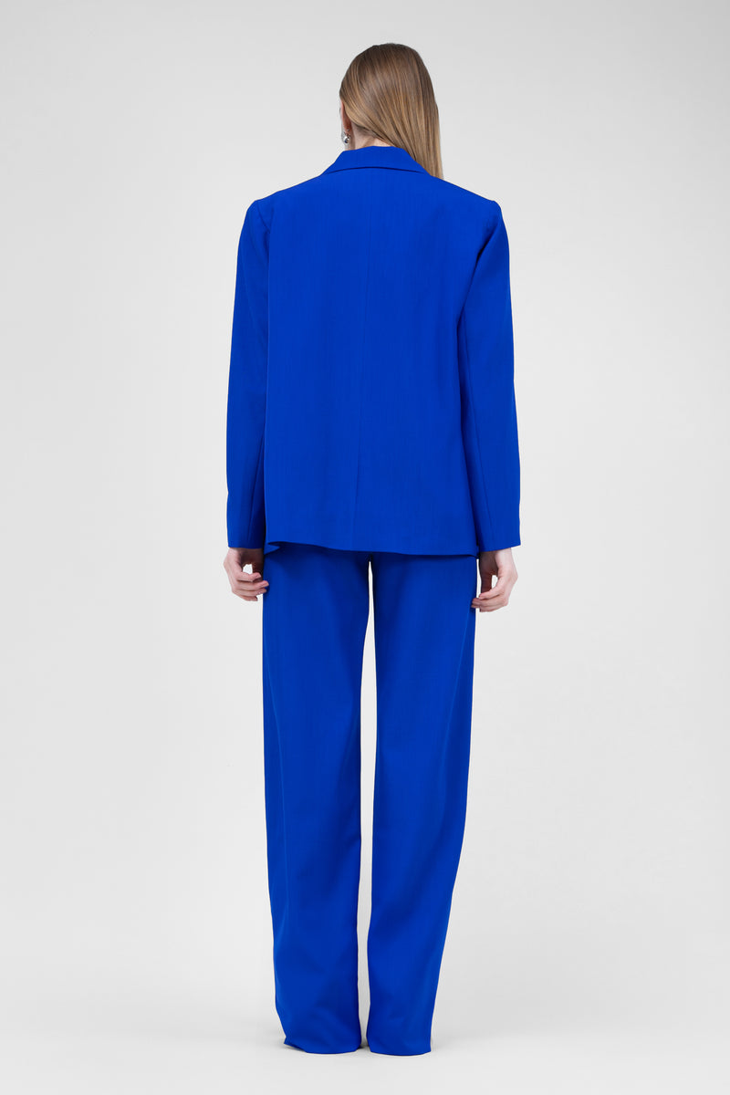 Electric Blue Suit With Regular Blazer With Double Pocket And Stripe Detail Trousers