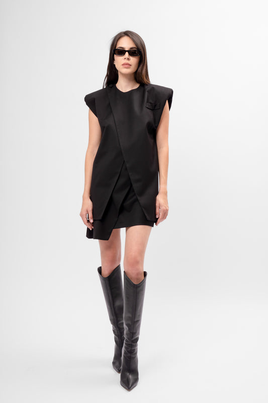 Minimalist Black Set with Vest and Asymmetric Skirt