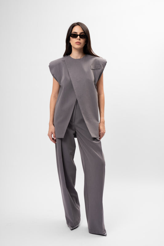 Grey Set with Vest and Pleated Trousers