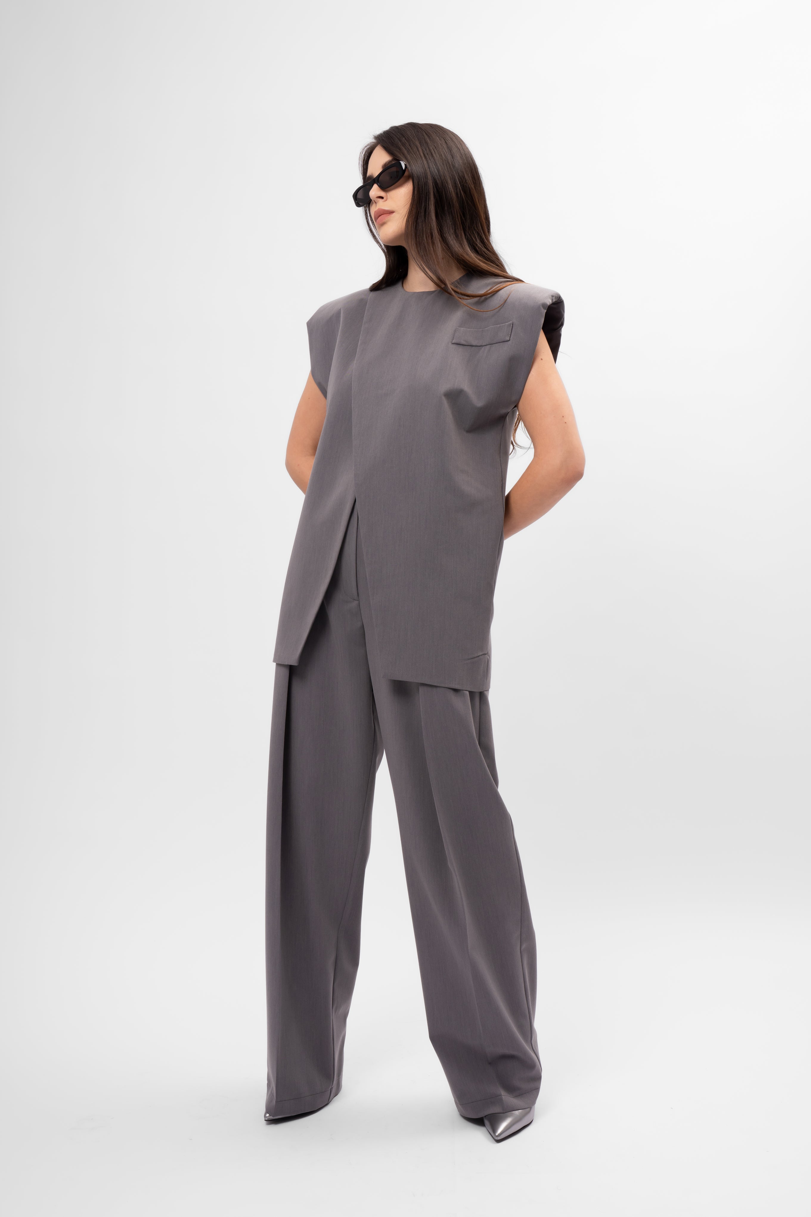 Grey Set with Vest and Pleated Trousers