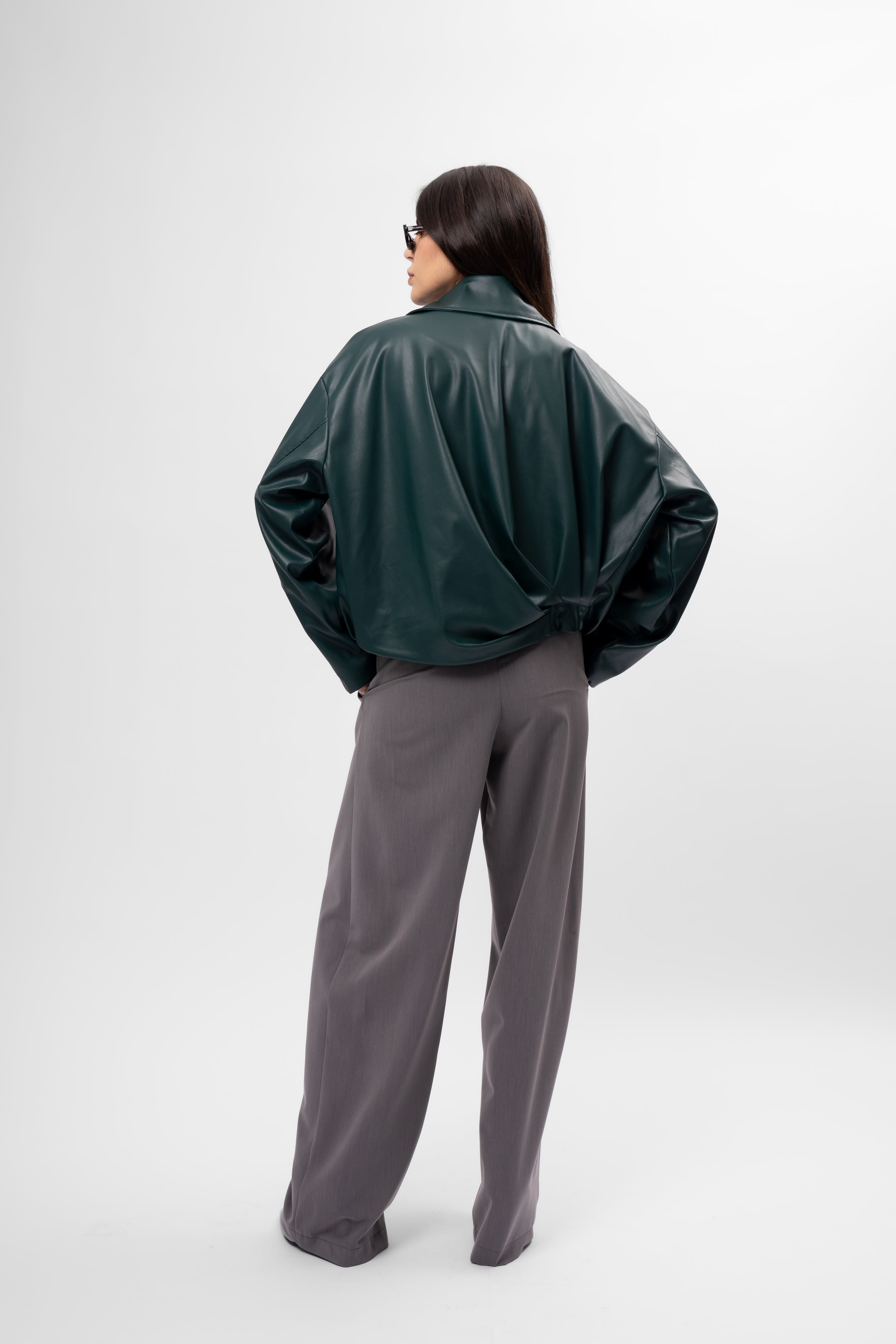 Dark green Oversized Cropped Jacket with Draping