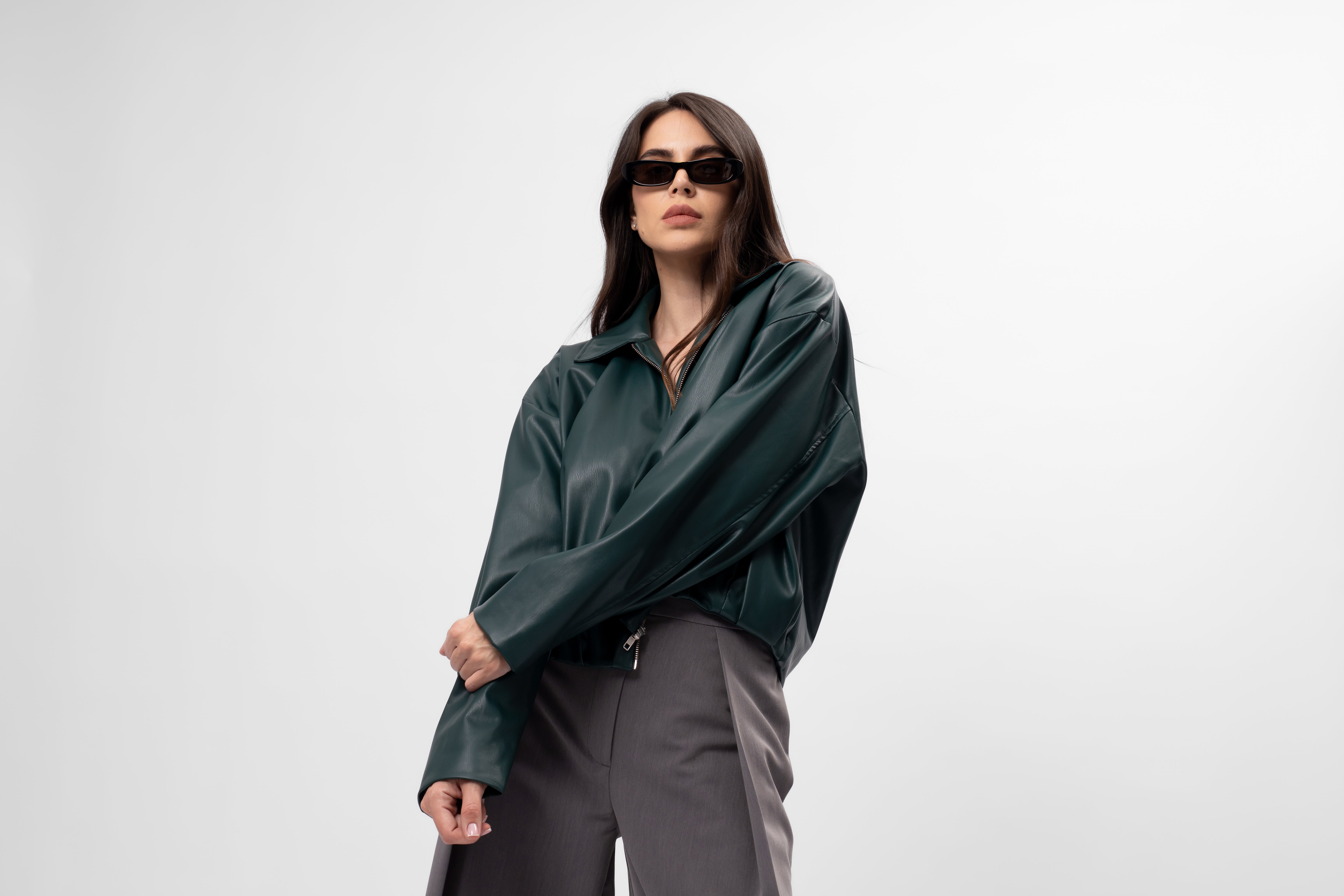 Dark green Oversized Cropped Jacket with Draping