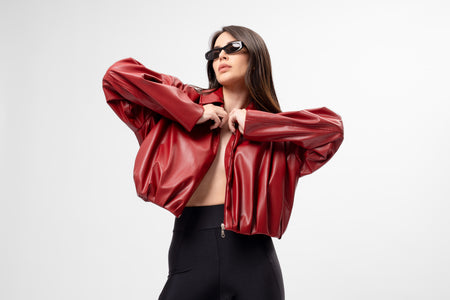 Burgundy Oversized Cropped Jacket with Draping
