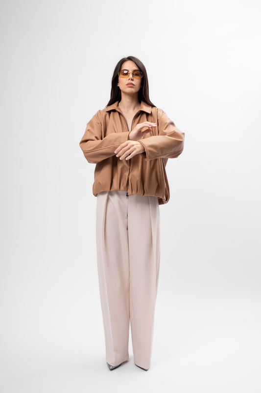 Geacă  Oversized cu Drapaje Culoare Camel