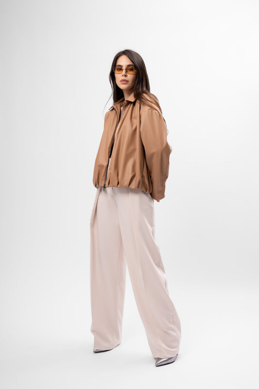 Beige Balloon Trousers with Pleats