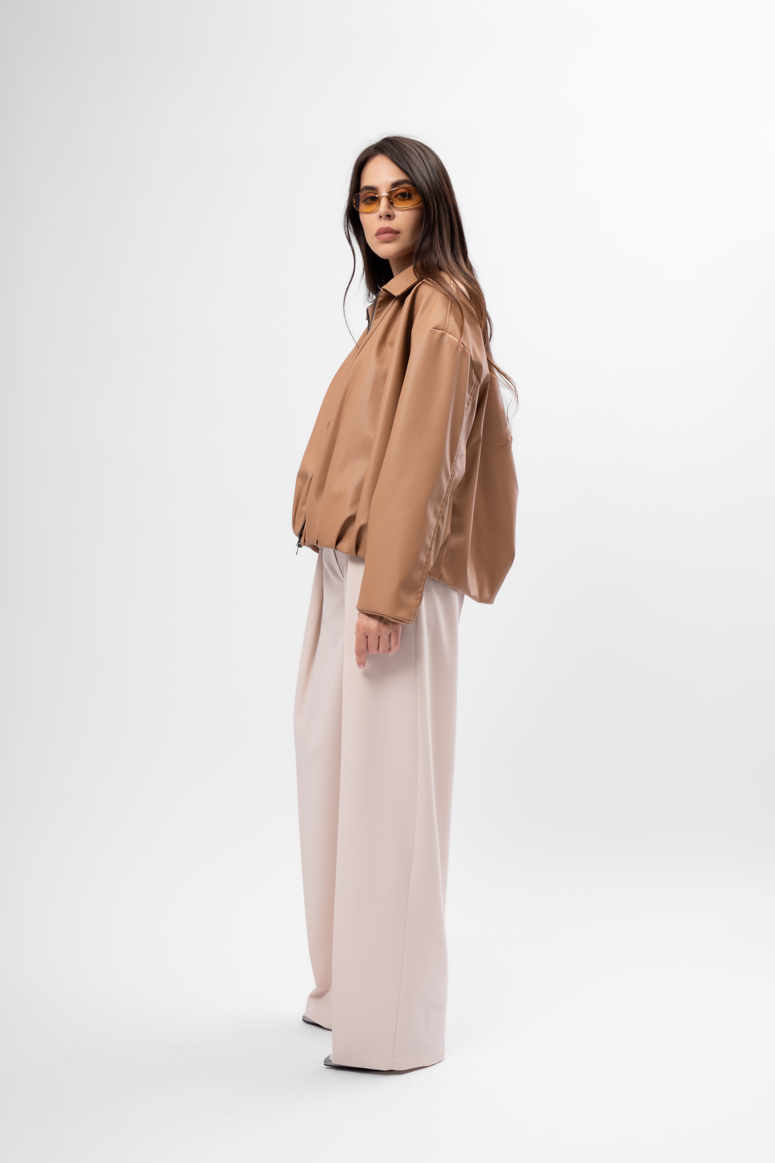 Camel Oversized Jacket with Draping