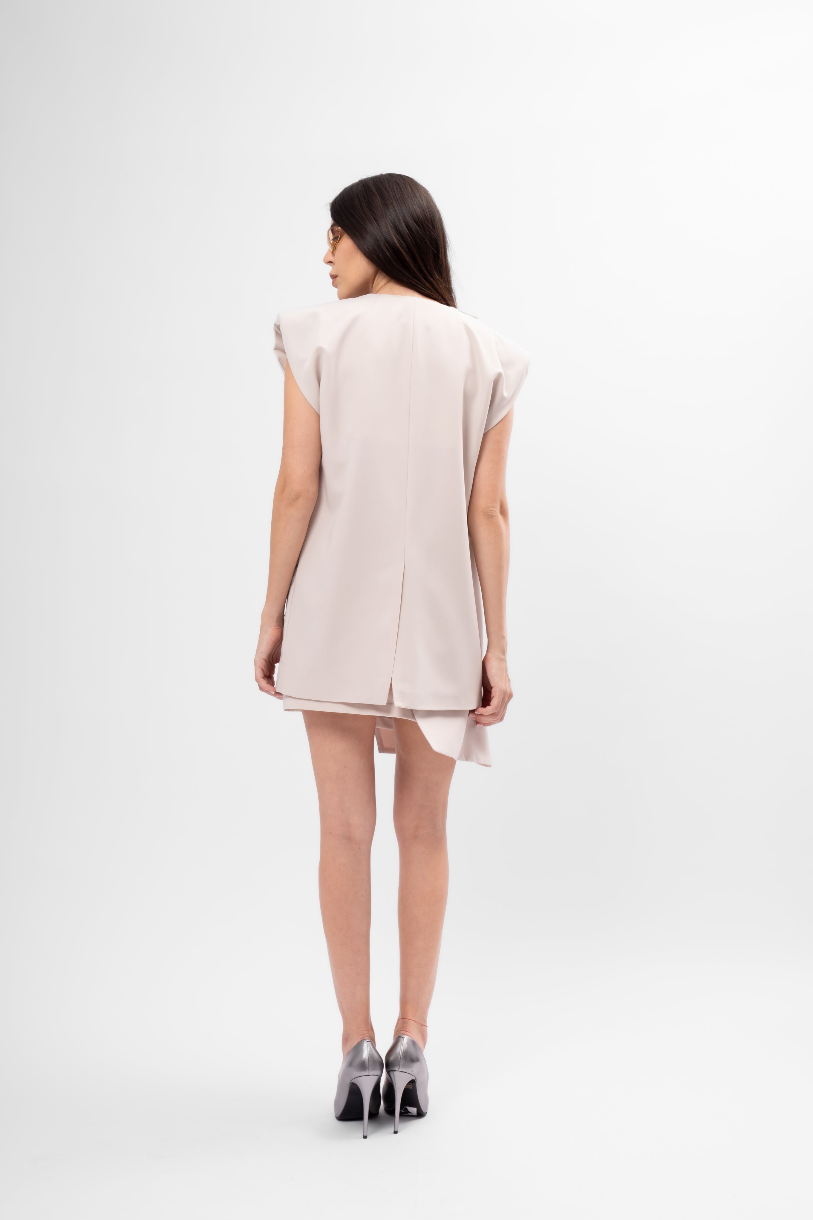 Minimalist Cream Set with Vest and Asymmetric Skirt