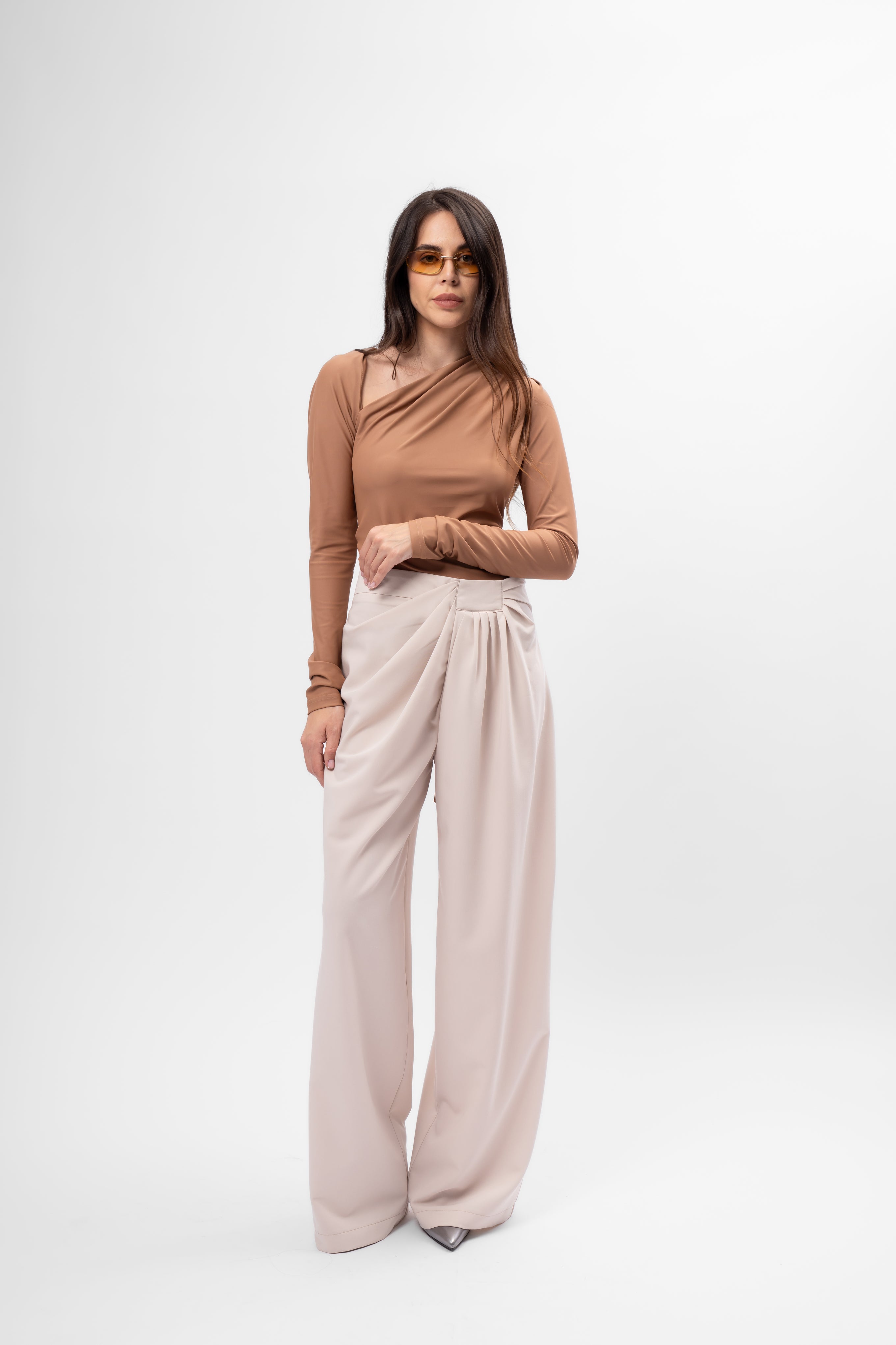 Beige Trousers with Side Draping