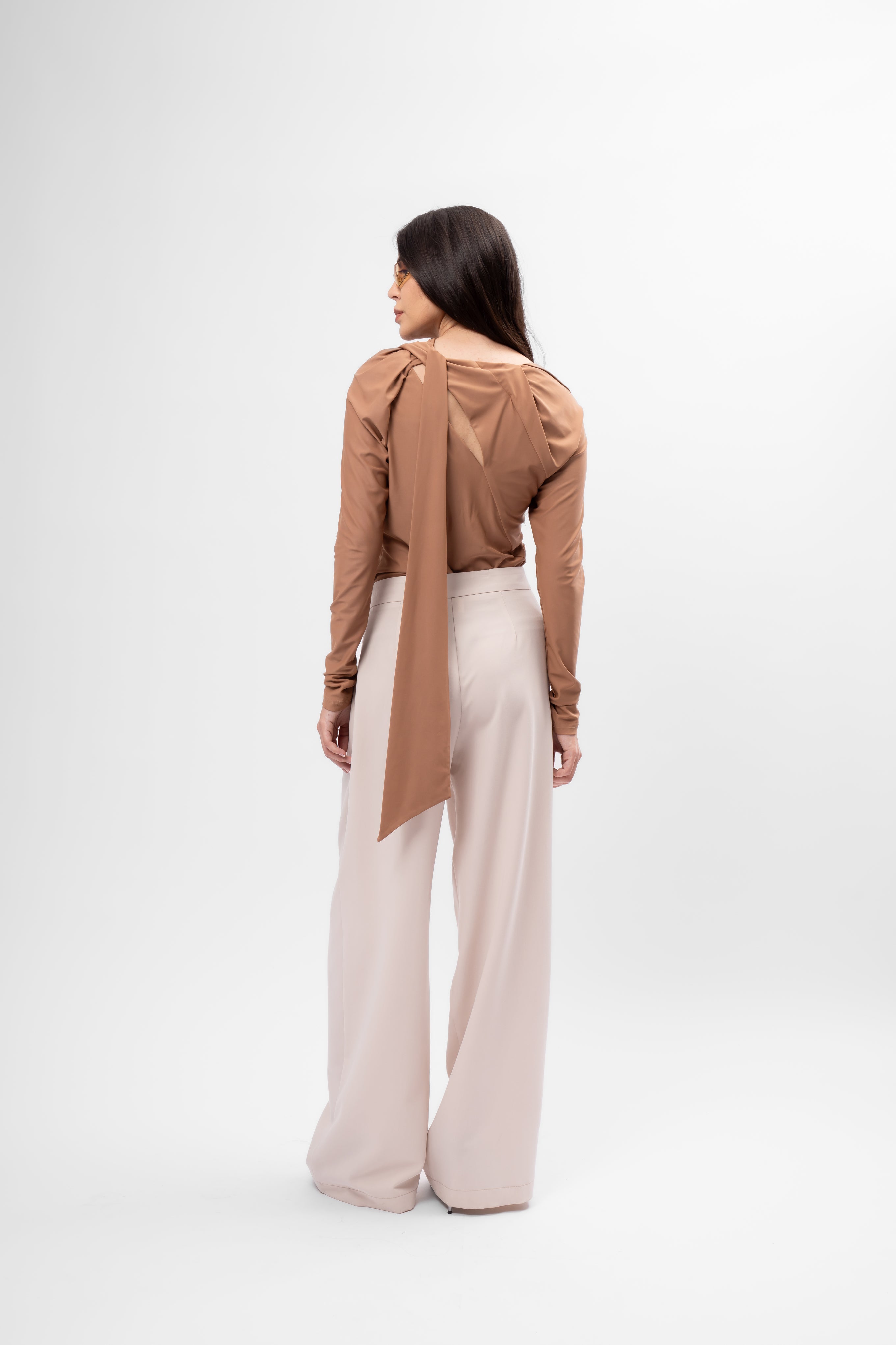 Cappuccino Jersey Top with Asymmetric Neckline