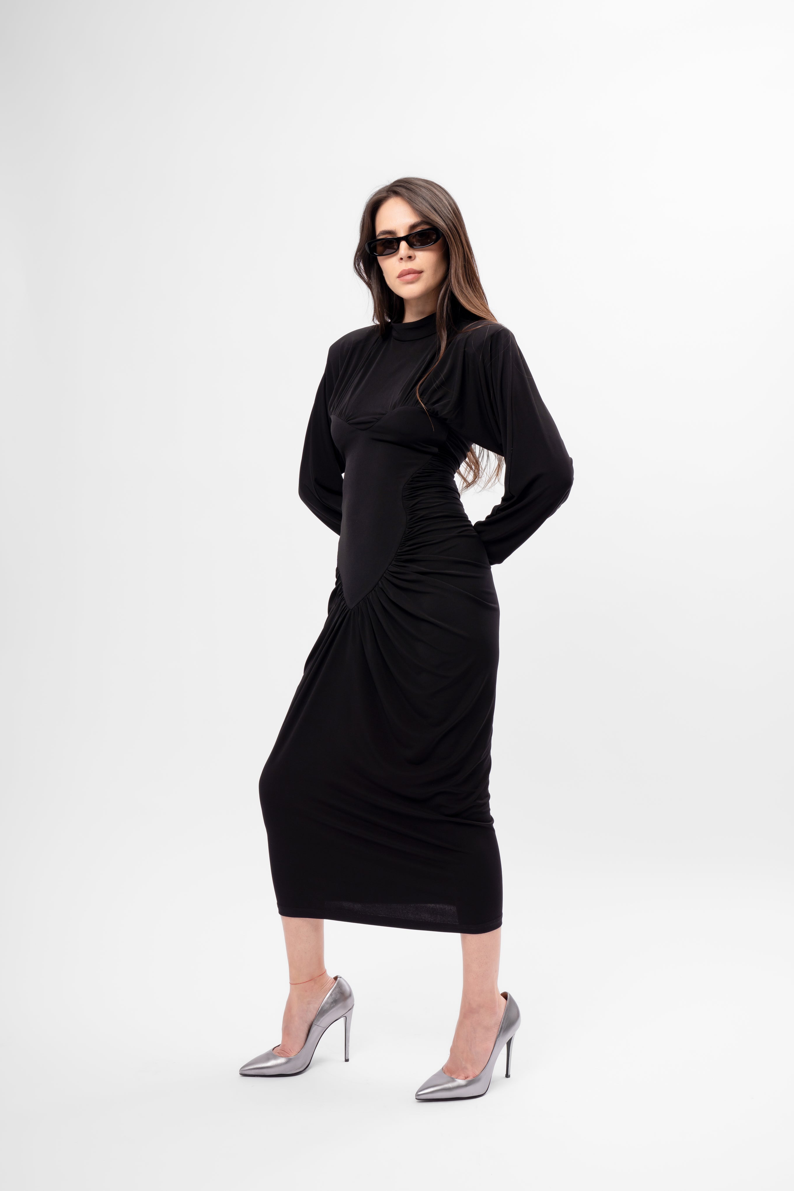 Black Midi Dress with Heart-Shaped Detail