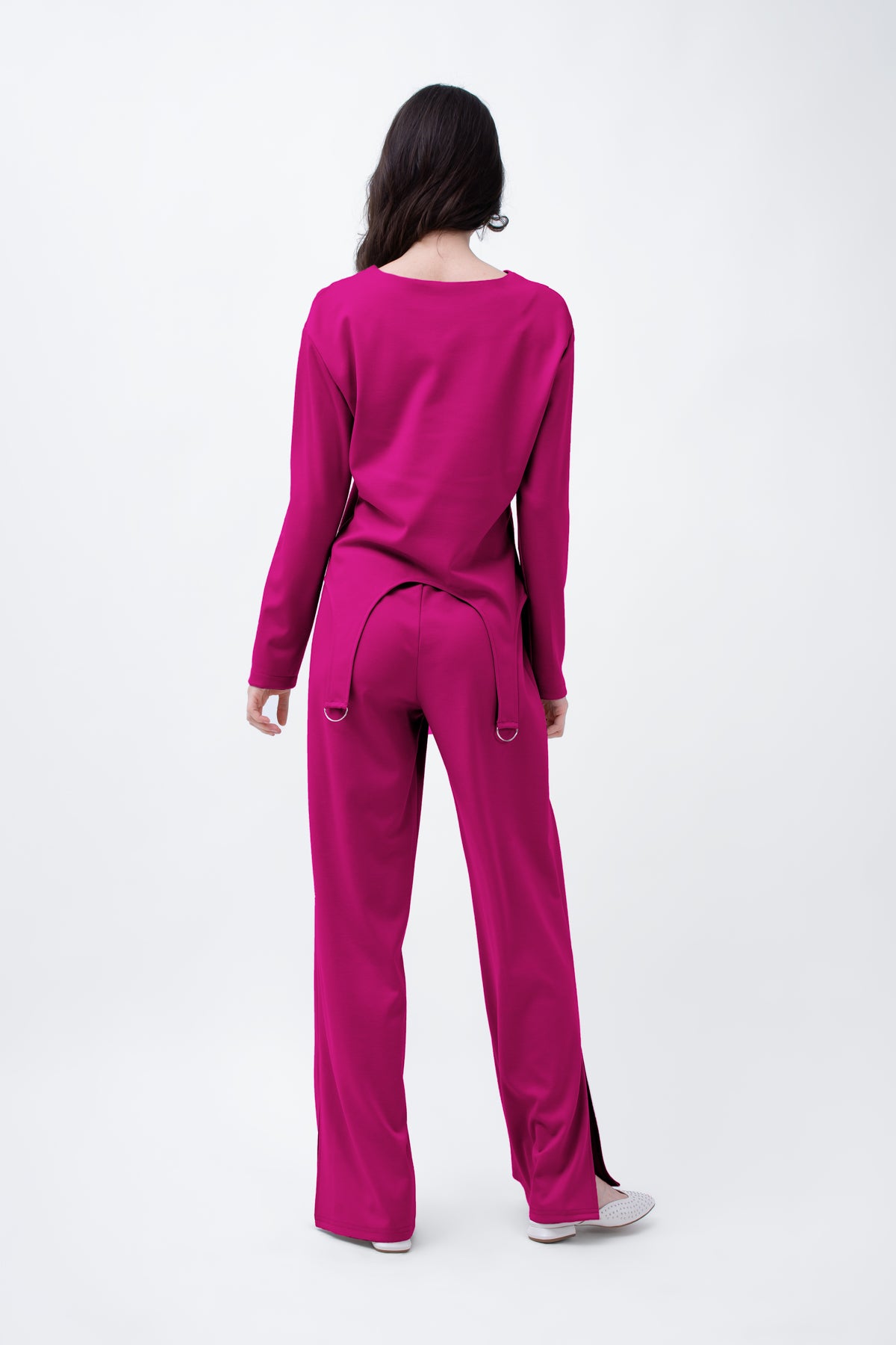 Fuchsia Set With Ring Decorative Blouse And Straight Trousers