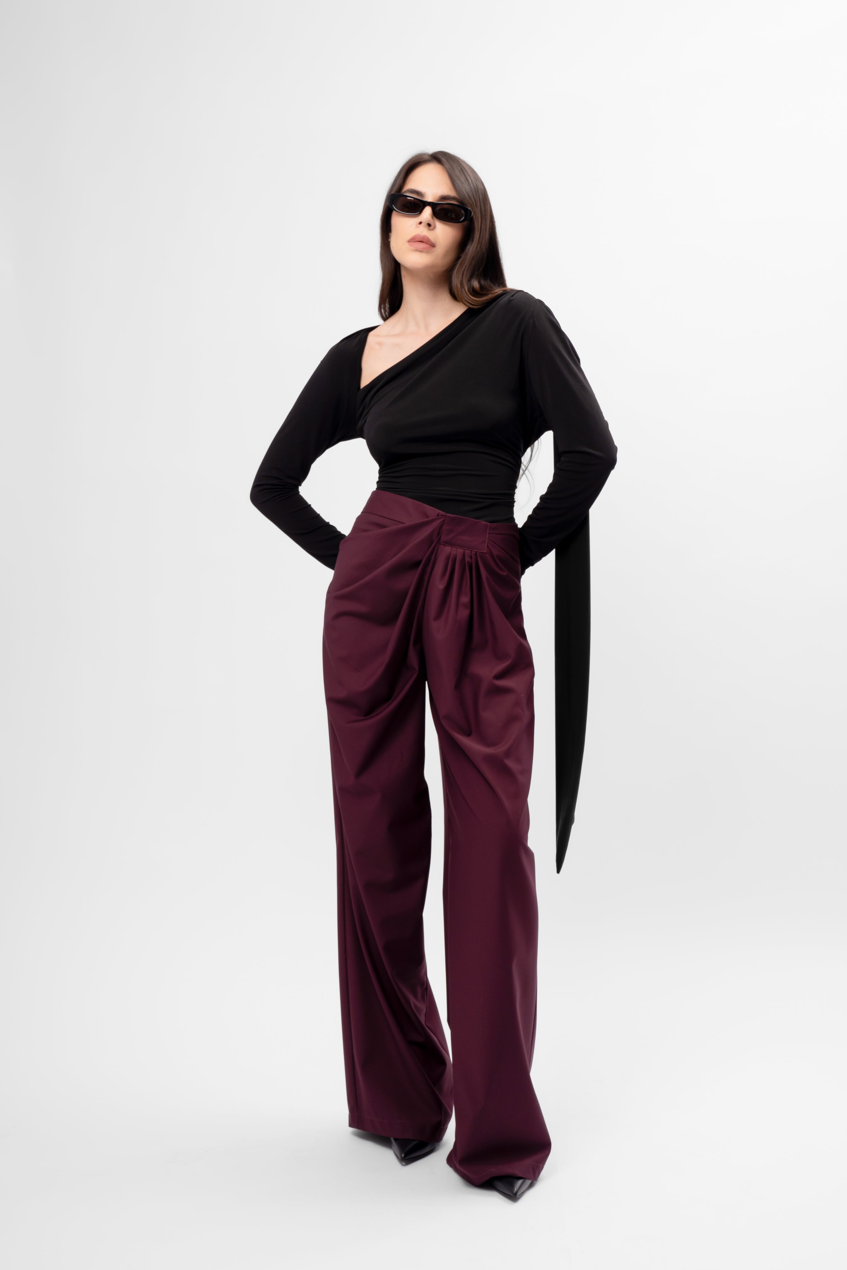 Black Jersey Top with Asymmetric Neckline