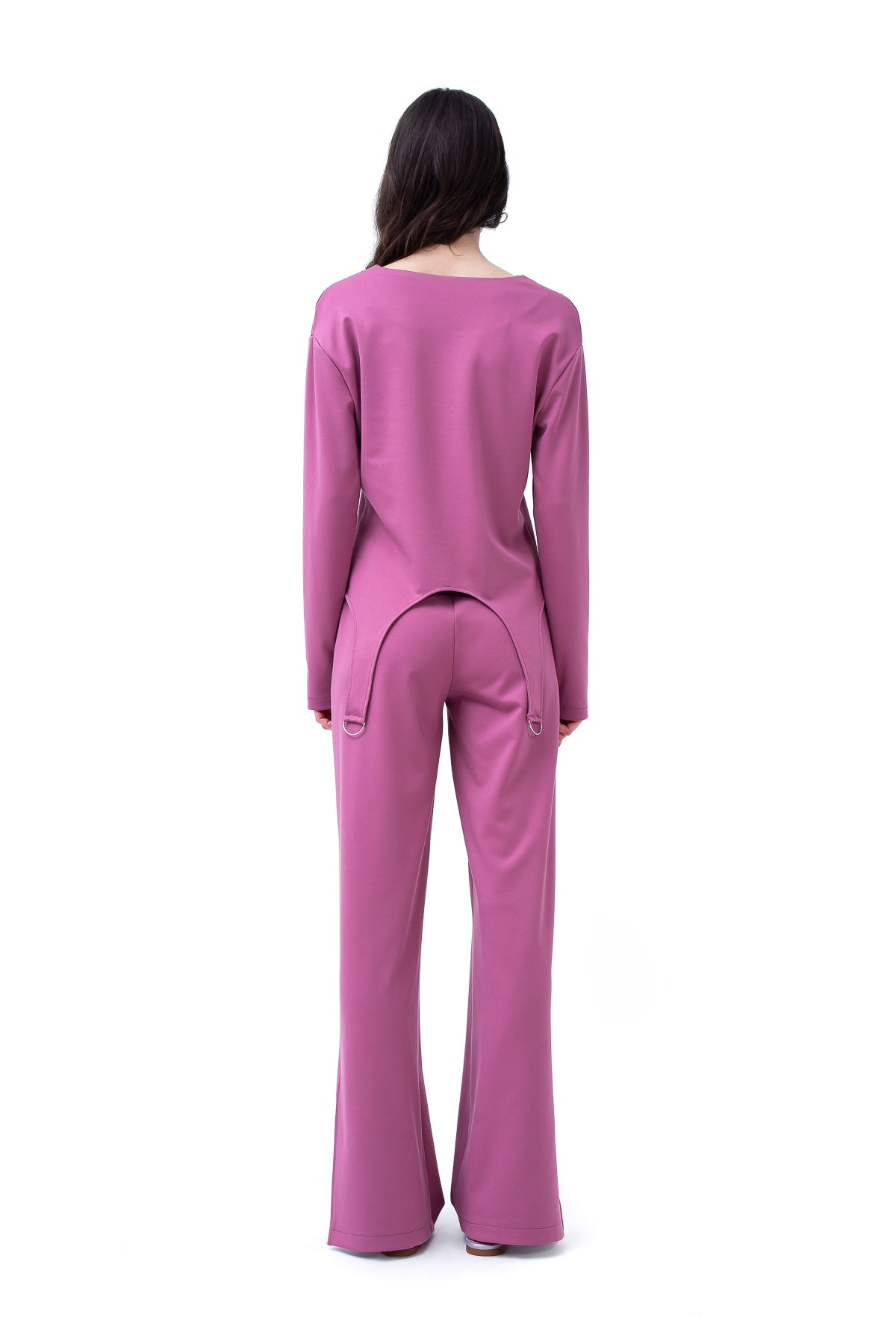 Mauve Set With Ring Decorative Blouse And Straight Trousers