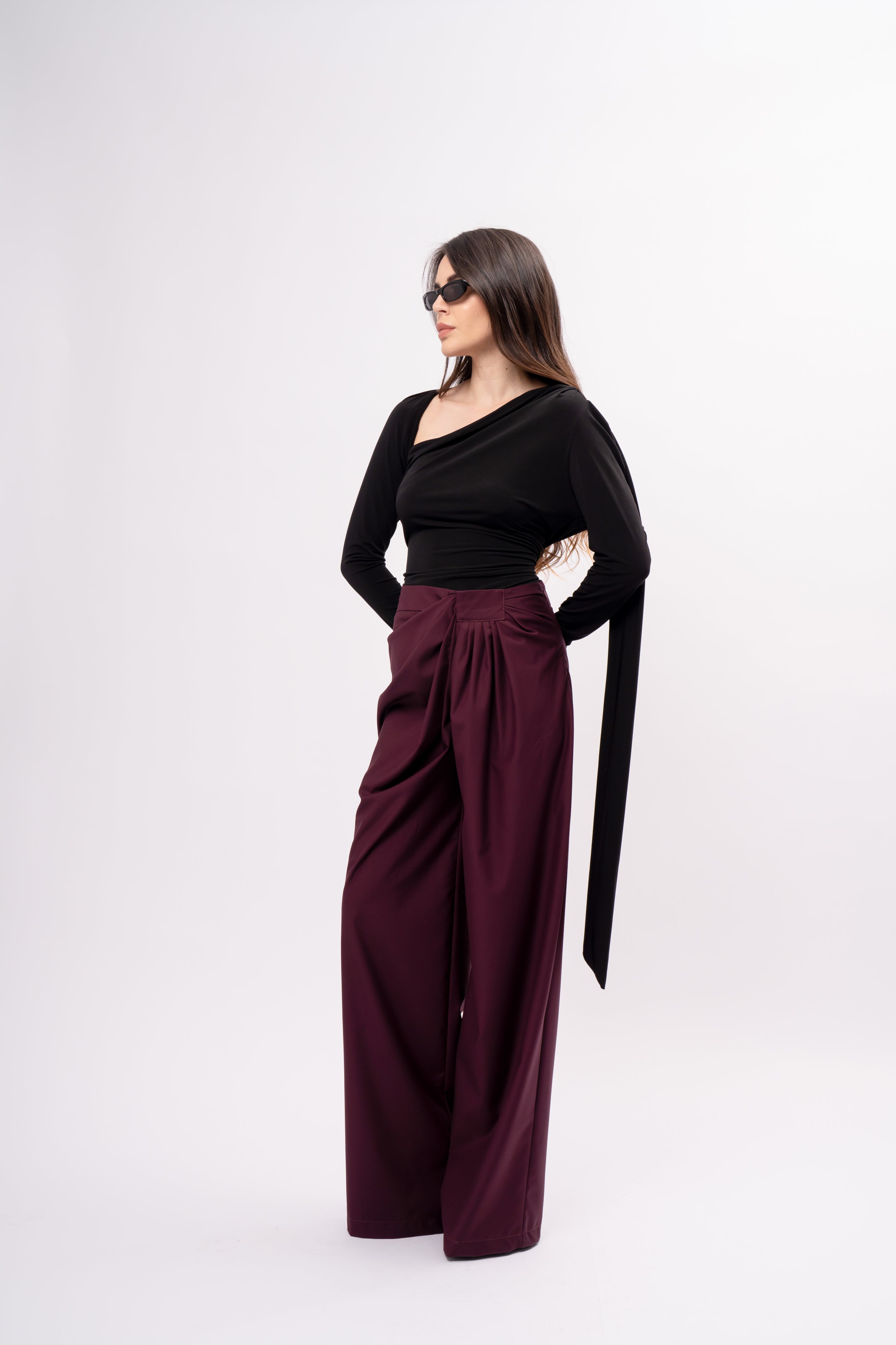 Black Jersey Top with Asymmetric Neckline