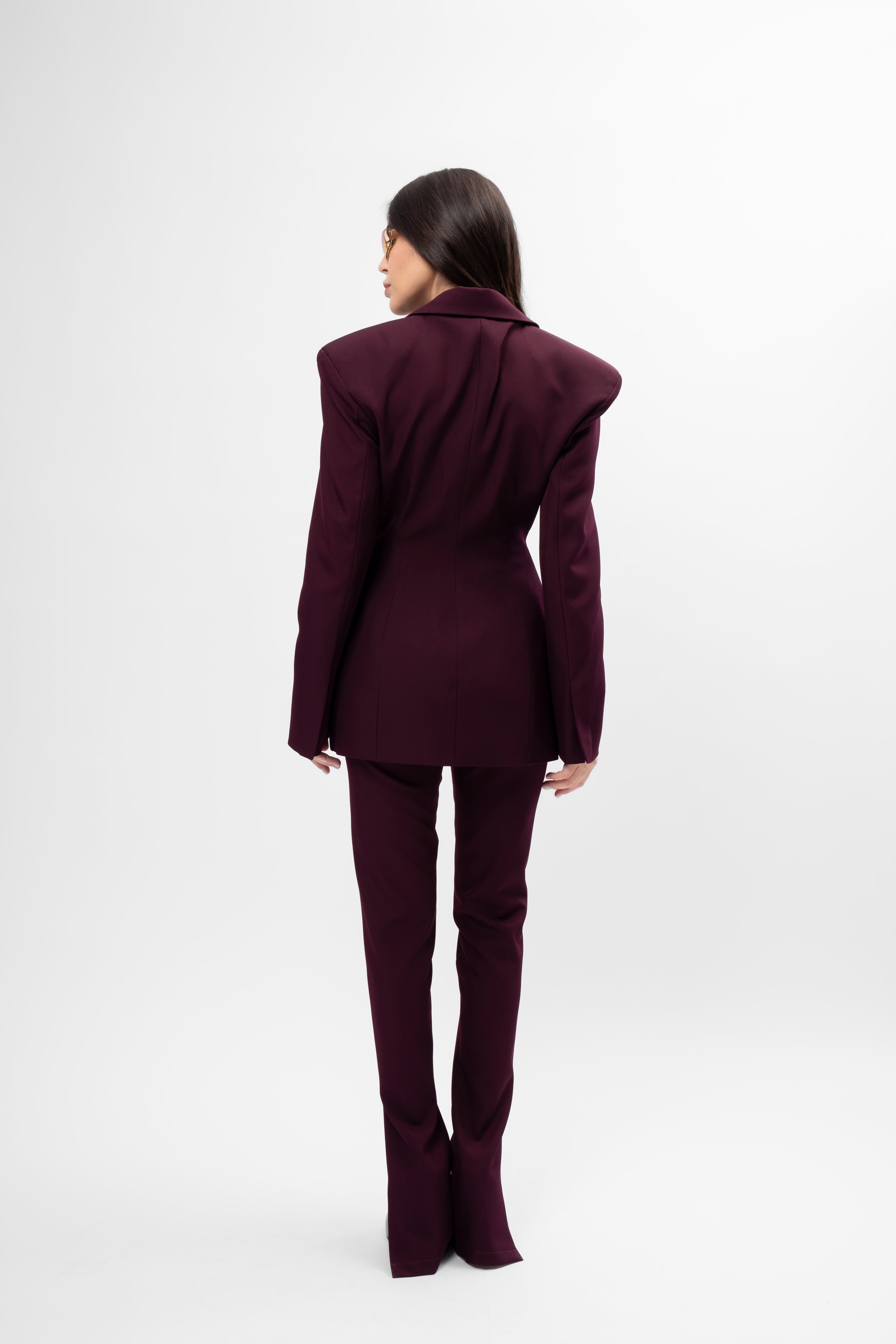 Plum-purple Suit with Balloon Blazer and Split-Hem Trousers