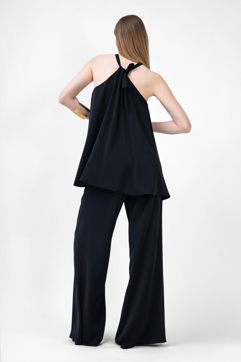 Black Matching Set With Top And Wide Leg Trousers