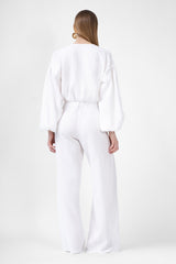 White Matching Set With Blouse With Bows And Pants