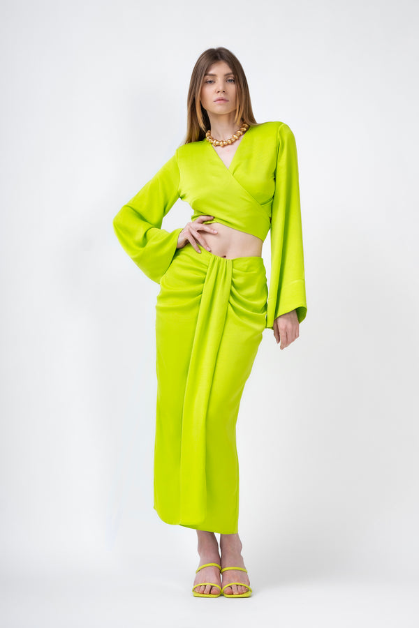 Neon Matching Set With Top And Midi Skirt