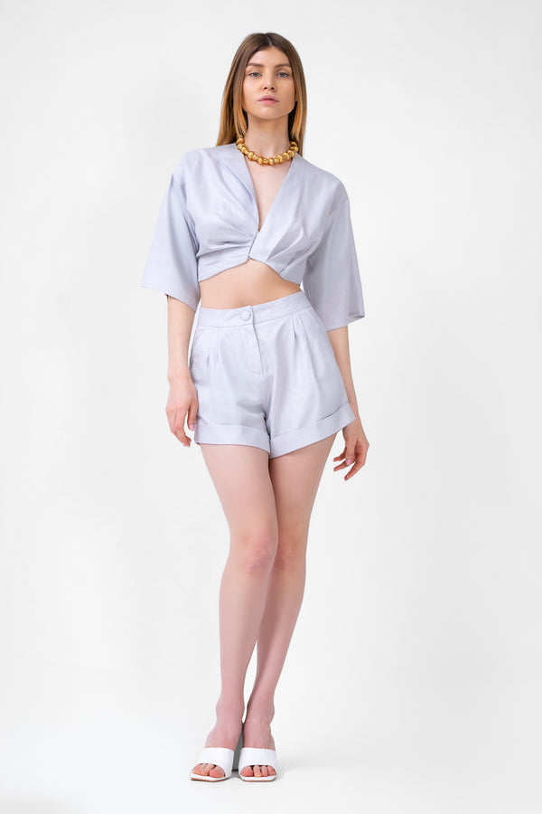Silver Matching Set With Blouse And Short Pants
