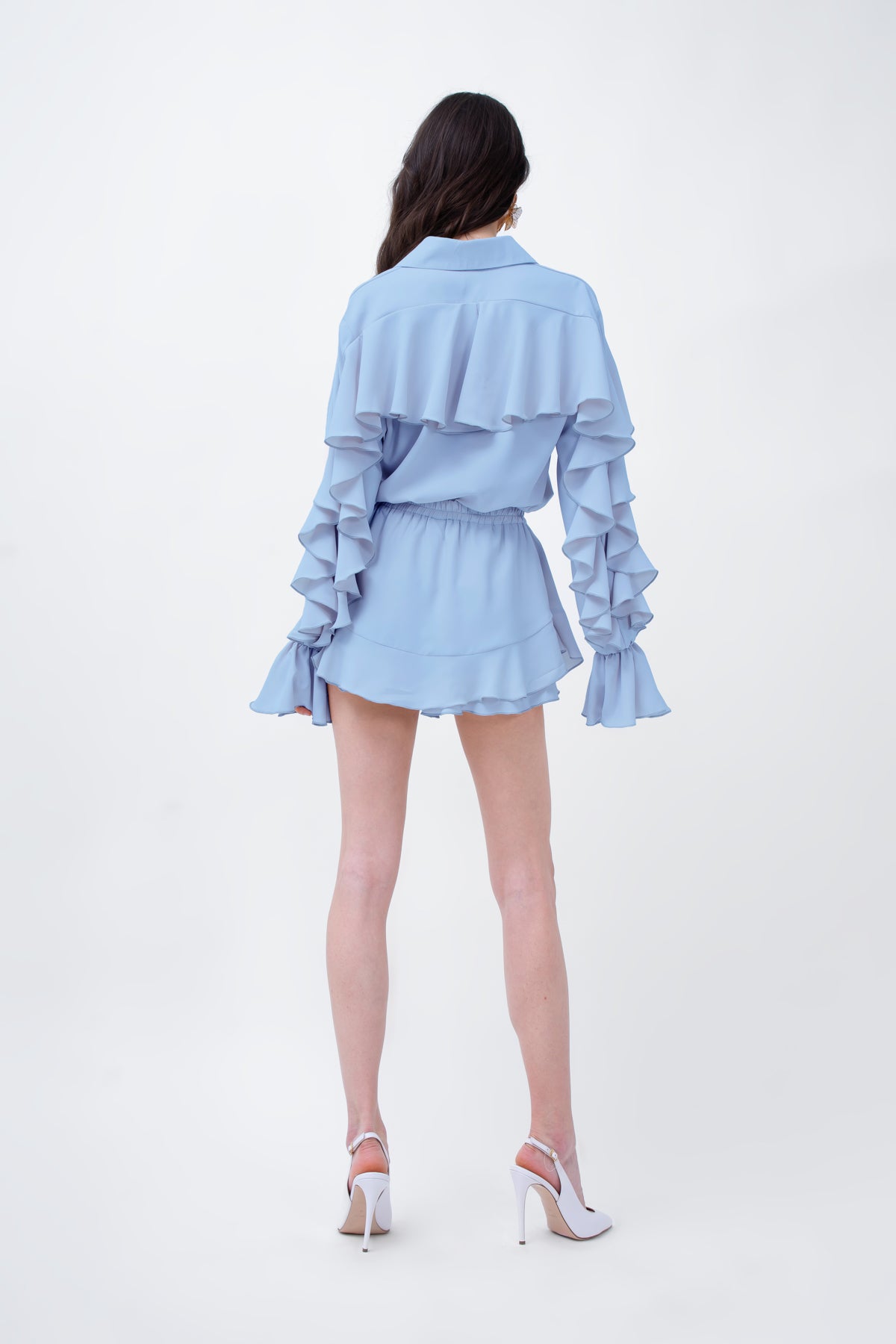 Baby Blue Set With Ruffled  Shirt And Skort